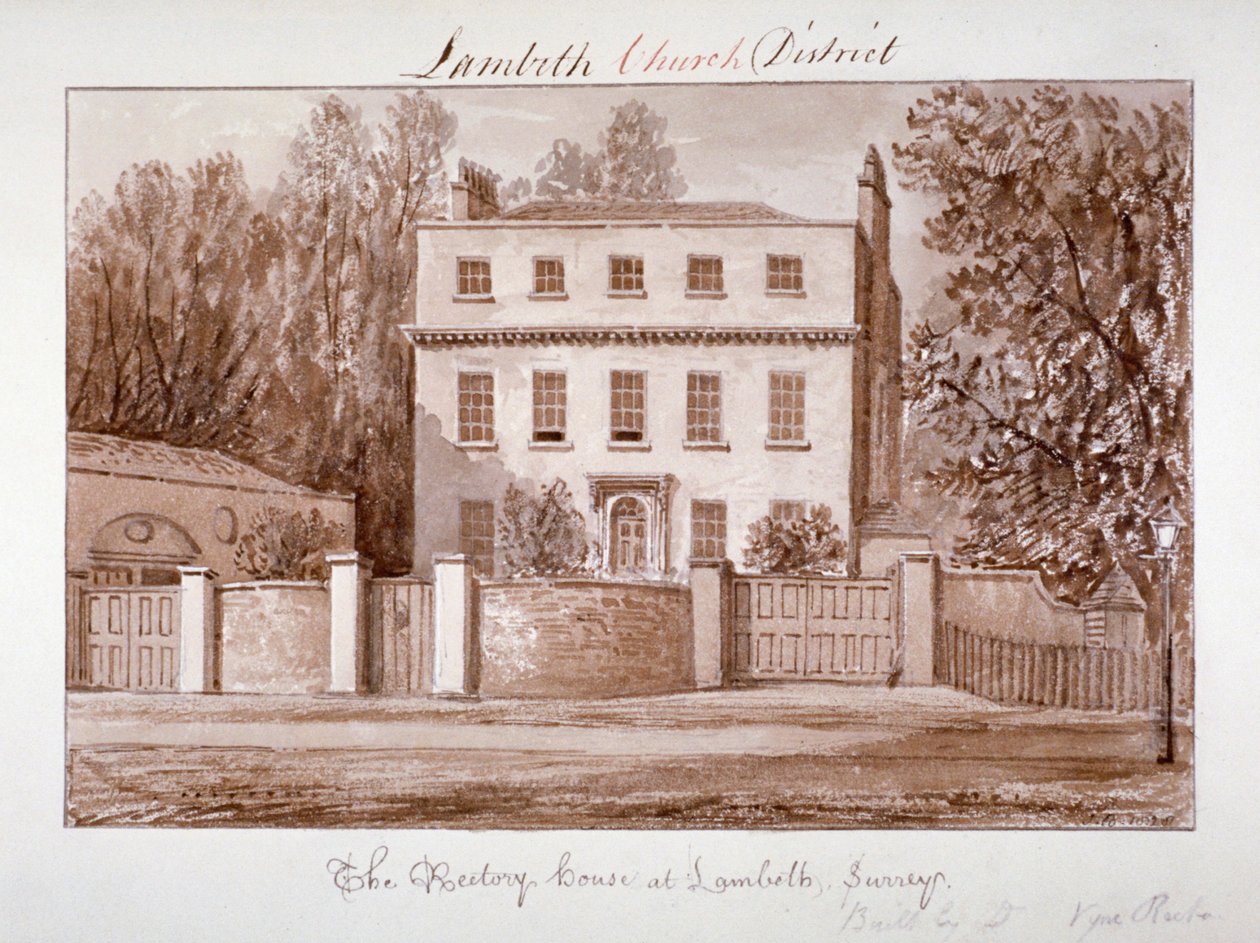 Udsigt over præstegården St Mary ved Lambeth, London, 1828. af John Chessell Buckler