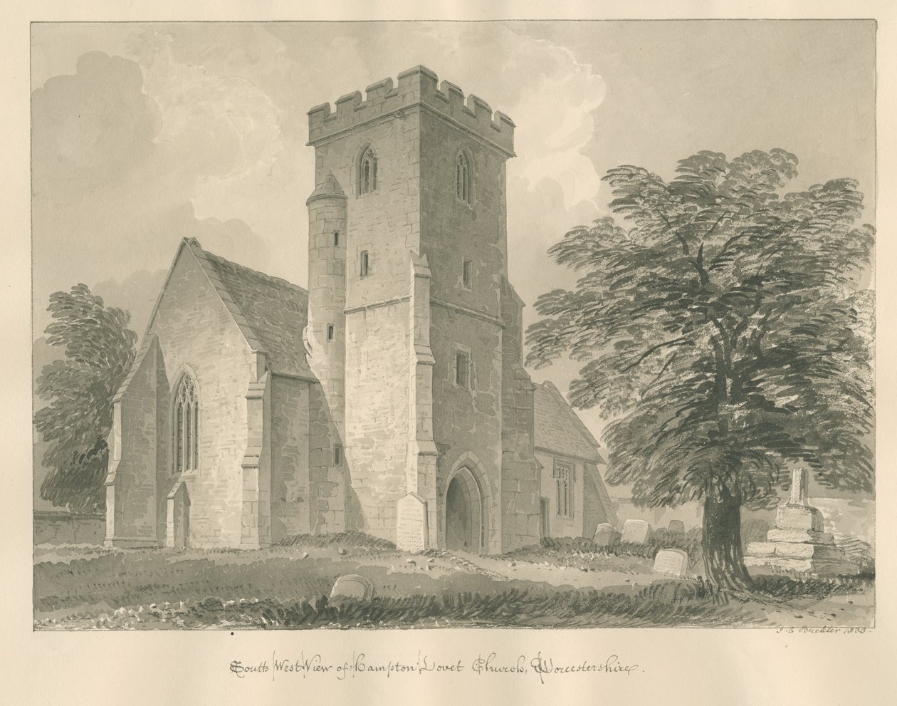 Worcestershire - Hampton Lovett Church: sepia drawing, 1833dani af John Chessell Buckler