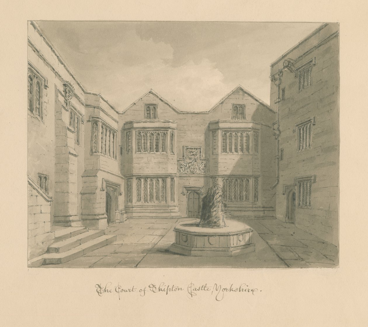 Yorkshire - Skipton Castle: sepia tegning af John Chessell Buckler
