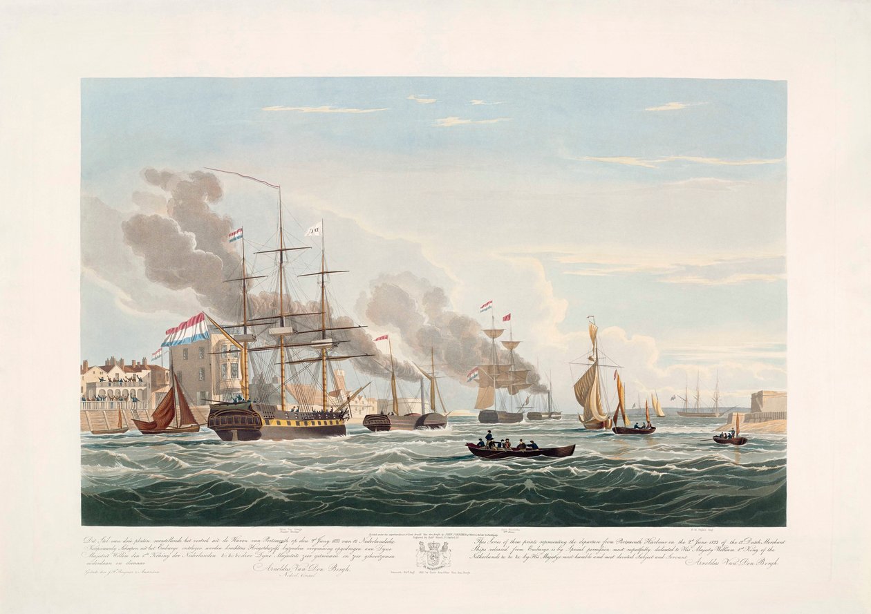 Hollandske handelsskibe, der forlader Portsmouth, 2. juni af John Christian (after) Schetky