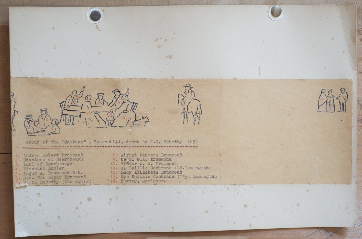 Group at the Cottage, Bournehill, 1858 (blæk på papir) af John Christian Schetsky