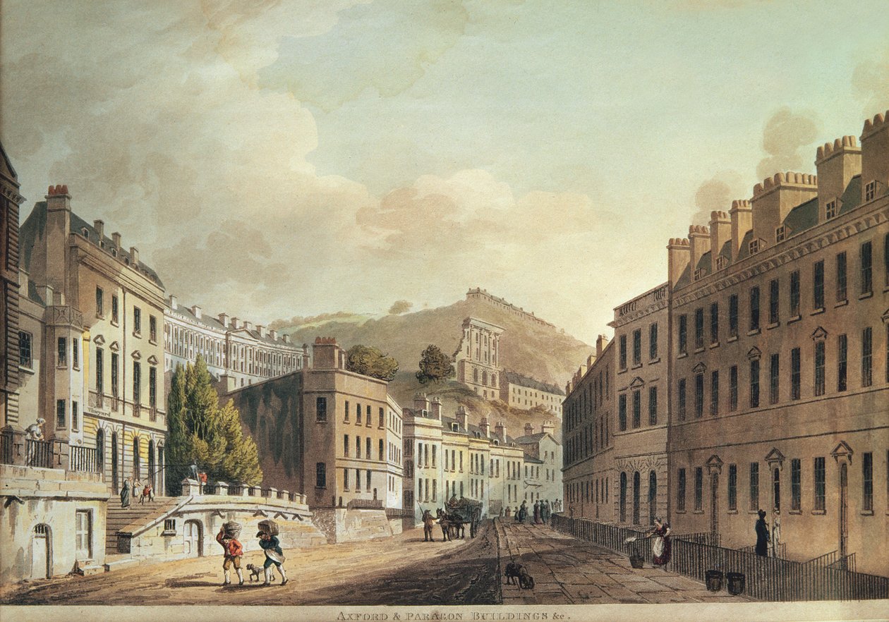 Axford og Paragon Buildings fra "Bath, Illustrated by a Series of Views", graveret af I. Hill, 1806 (akvatint) af John Claude Nattes