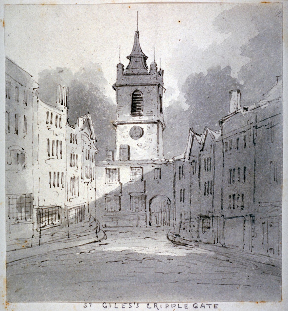 Church of St Giles uden Cripplegate fra Fore Street, City of London, 1790. af John Claude Nattes