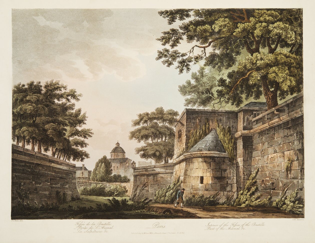 Interiør af Fosses of the Bastille, Del af Arsenal, illustration fra Versailles, Paris og Saint Denis, pub. 1809 (akvatint) af John Claude Nattes