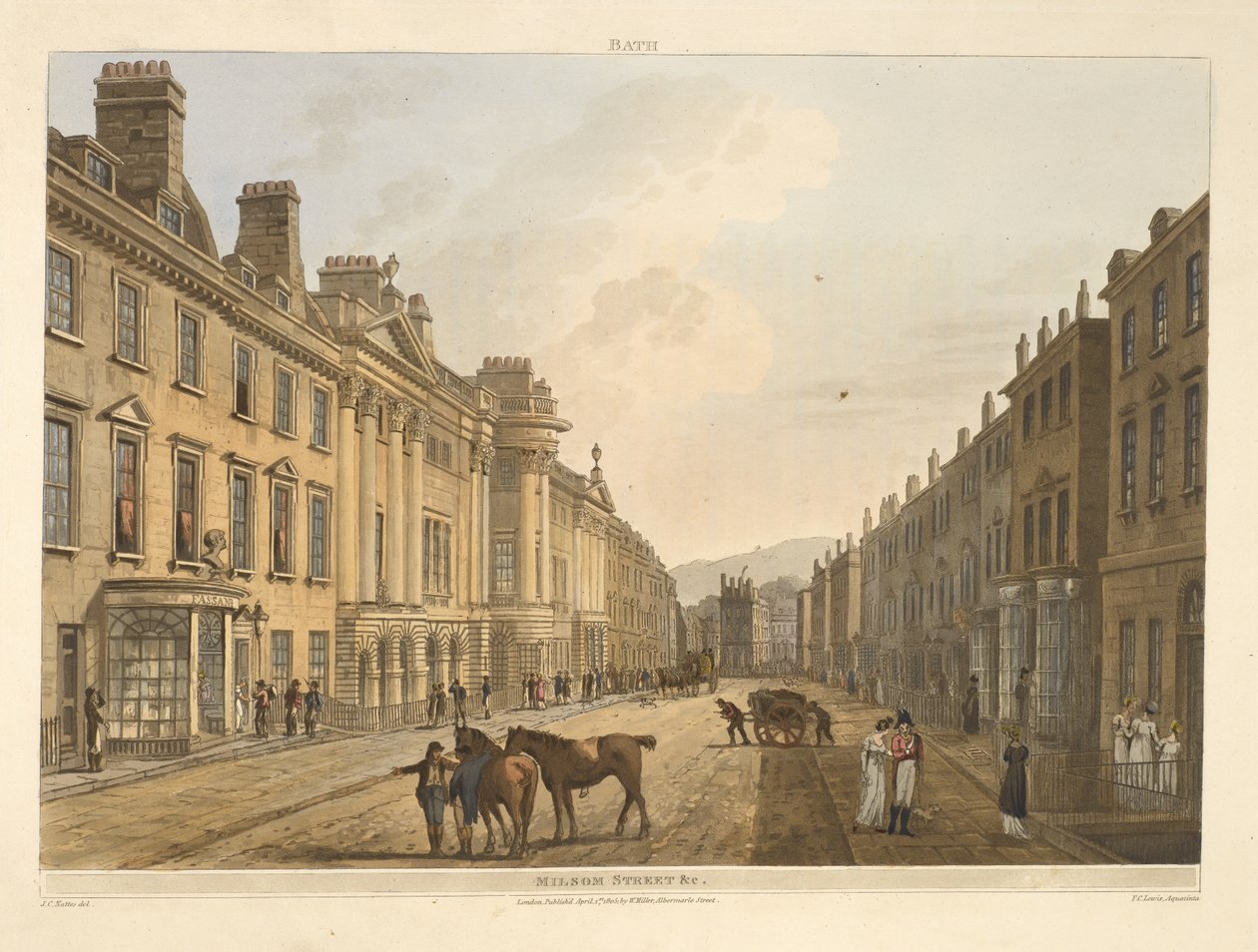 Milsom street.Bath, illustreret med en række synspunkter, fra tegningerne af J. C. Nattes; med beskrivelser til hver plade.John Claude Nattes1806 af John Claude Nattes