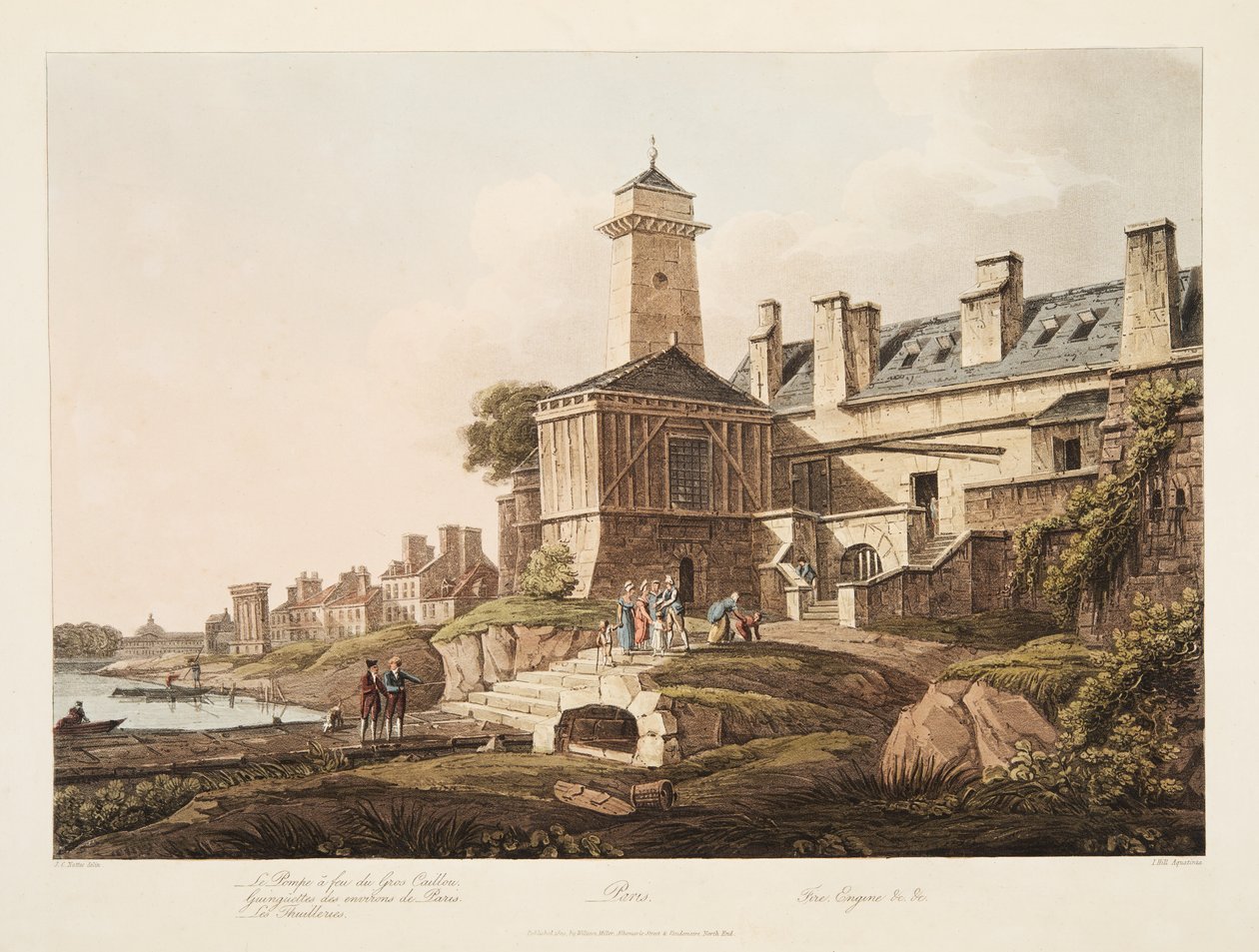 Paris, brandbil, illustration fra Versailles, Paris og Saint Denis, pub. 1809 (akvatint) af John Claude Nattes