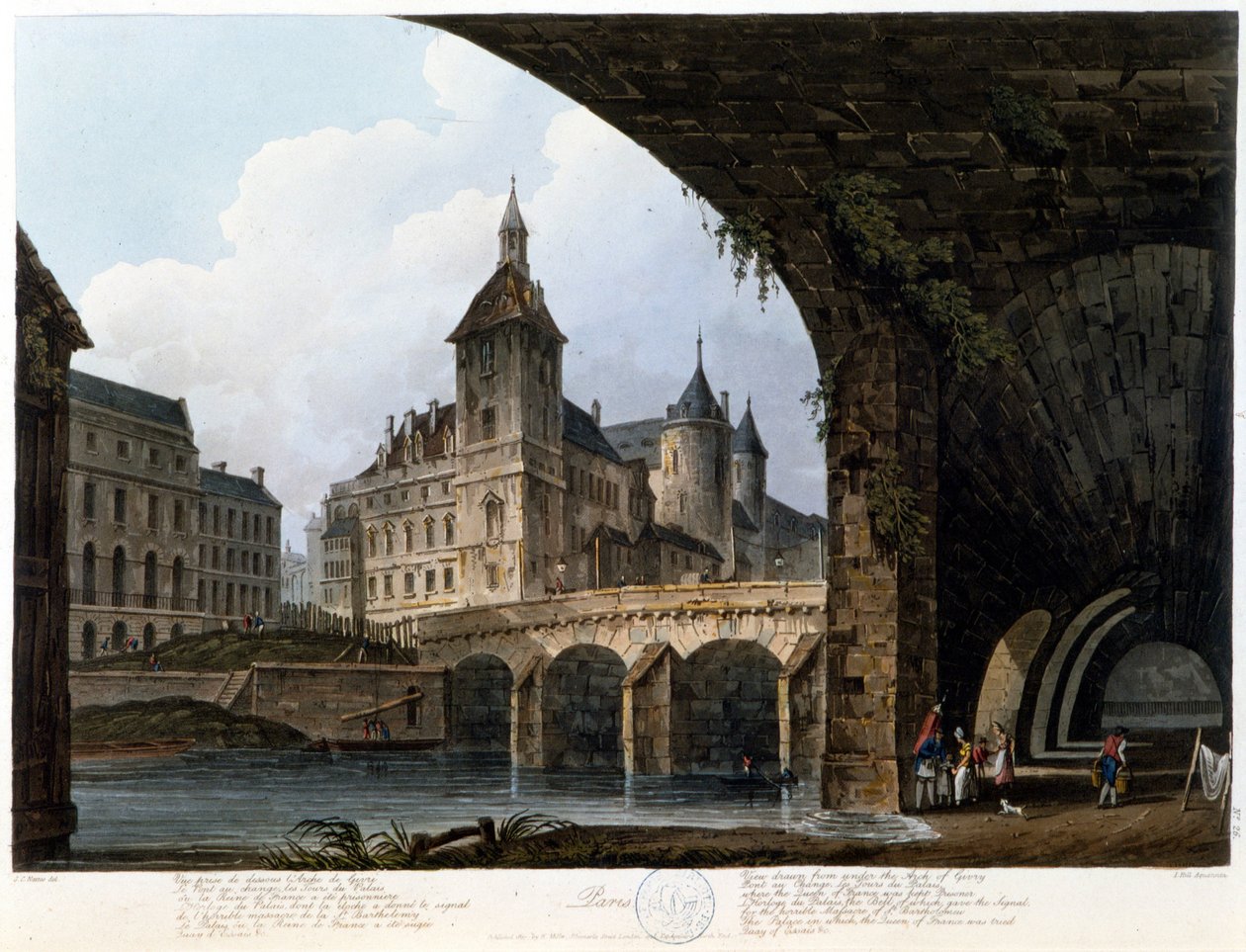 Paris: Le Pont au Change - i "" Paris set af J.C. Mats", red. Miller, London af John Claude Nattes