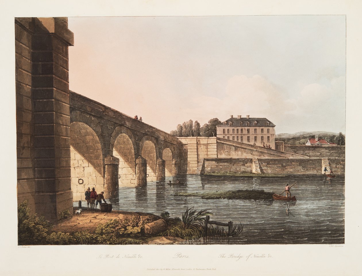 Paris, Neuillebroen, illustration fra Versailles, Paris og Saint Denis, pub. 1807 (akvatint) af John Claude Nattes