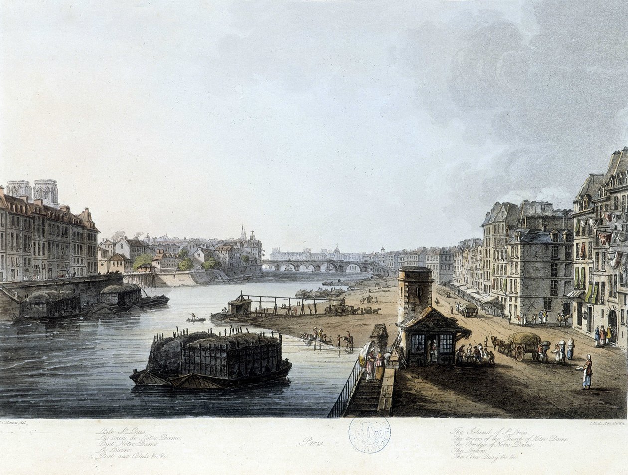 Paris, Notre-Dame-broen - tegning af J.C. Mats, ca. 1810 af John Claude Nattes