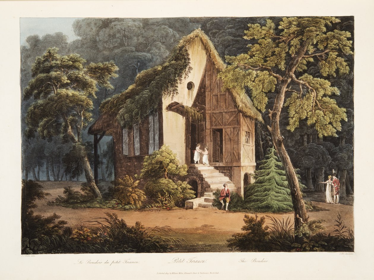 Petit Trianon, The Boudoir, illustration fra Versailles, Paris og Saint Denis, pub. 1805 (akvatint) af John Claude Nattes