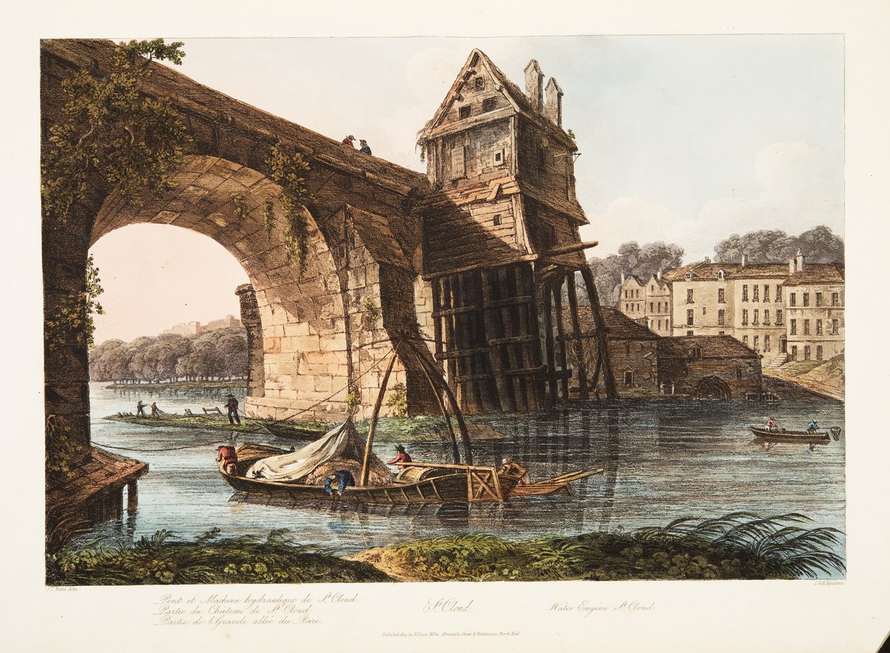 St Cloud, Water Engine, illustration fra Versailles, Paris og Saint Denis, pub. 1809 (akvatint) af John Claude Nattes