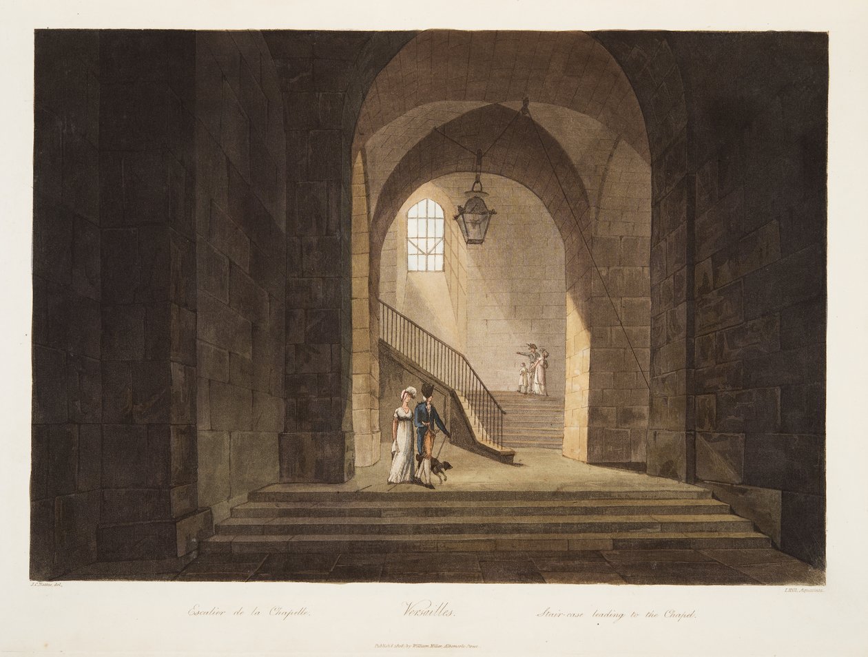 Trappe, der fører til kapellet, illustration fra Versailles, Paris og Saint Denis, pub. 1806 (akvatint) af John Claude Nattes