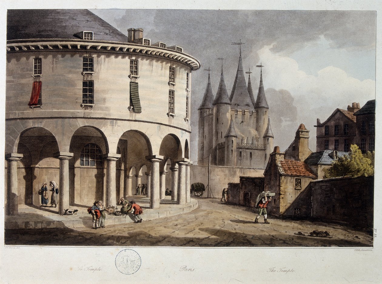 Templet i Paris - litografi, deb. 19. århundrede af John Claude Nattes