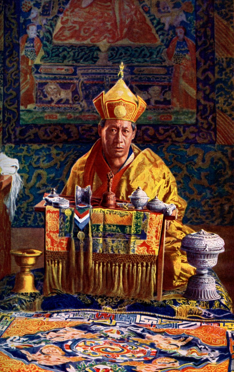 Deb Raja, fungerende leder af den buddhistiske kirke i Bhutan, 1922. af John Claude White