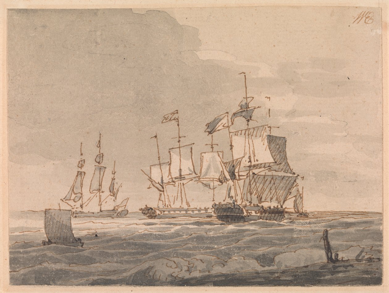 Krigsmænd ud for kysten af John Cleveley the Younger