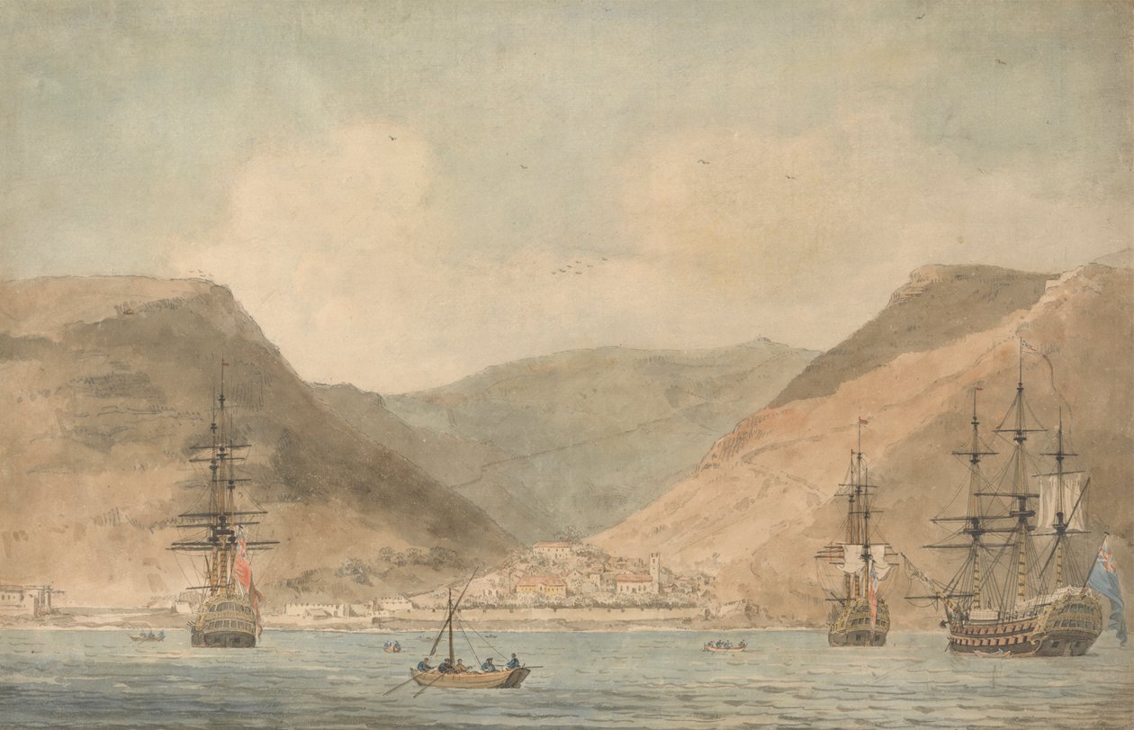 Udsigt over Jamestown, St. Helena, fra havet med forsendelse af John Cleveley the Younger