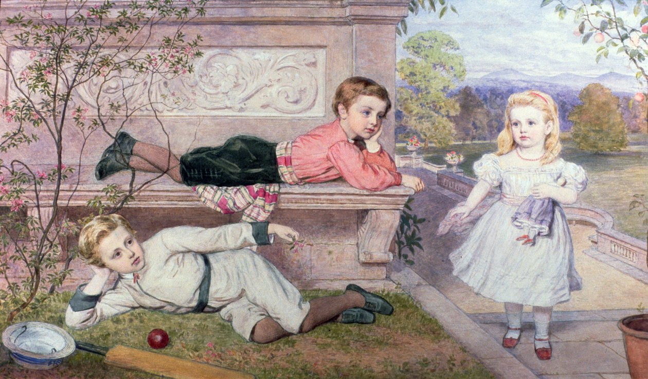 Farrer-børnene, Gaspard, Henry og Cecilia i haverne i et landsted i Berkshire af John Collingham Moore