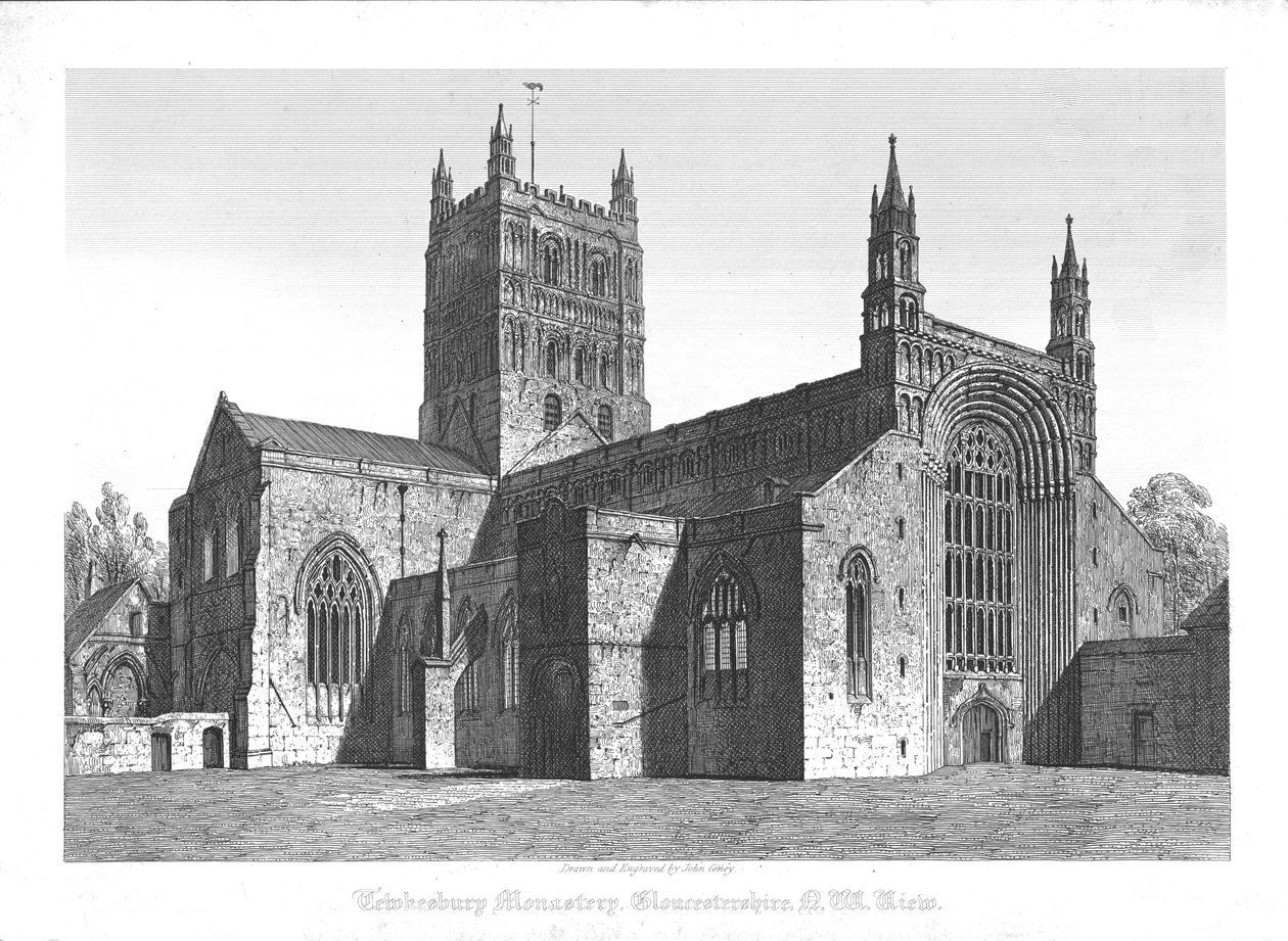 Tewkesbury Monastery, Gloucestershire, N. W. View, begyndelsen af det 19. århundrede. af John Coney