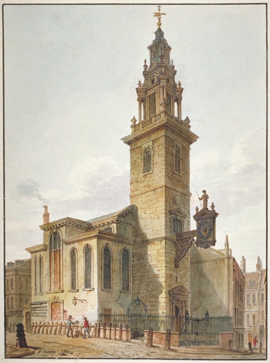 Udsigt over Church of St James Garlickhythe, City of London, 1811 af John Coney