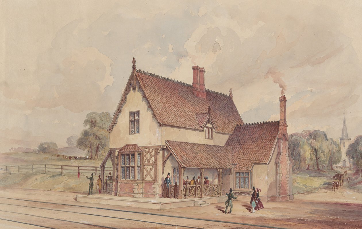 Victorian Rural Train Station og Railroad Crossing, 1844-77. af John Connell Ogle