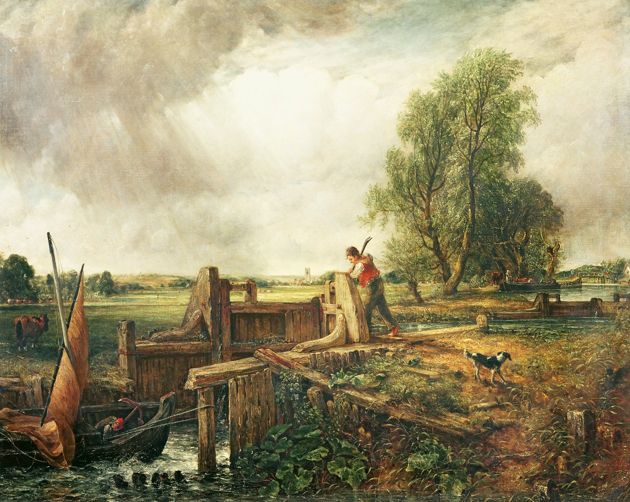 En båd, der passerer en sluse af John Constable