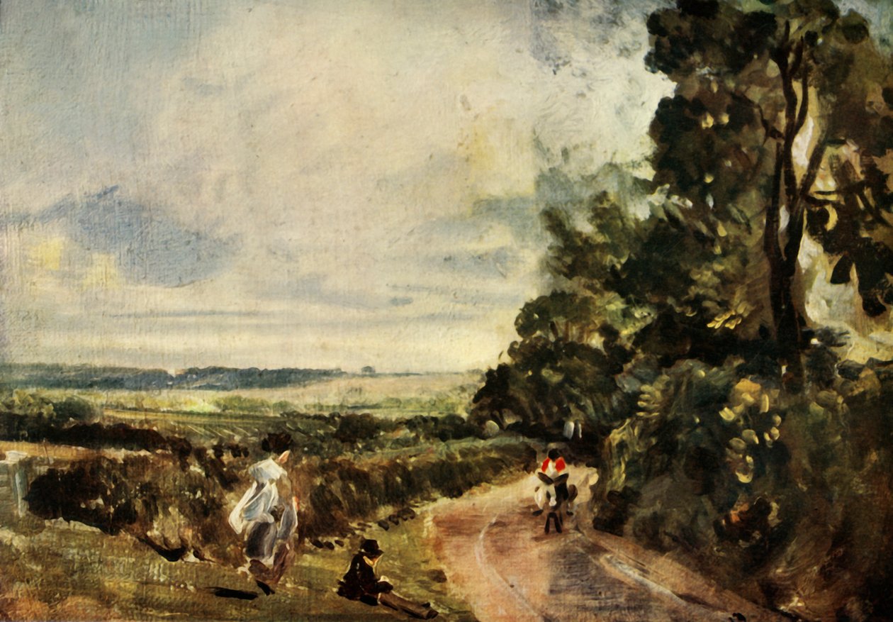 En landevej med træer og figurer, c1830, 1934. af John Constable