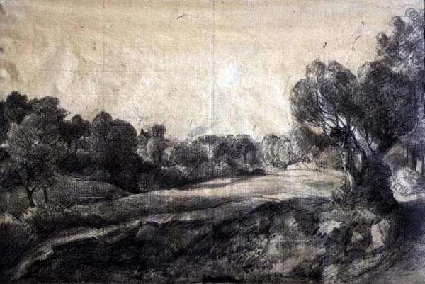 A Dell, ca. 1805 (sort kridt på buff-papir) af John Constable