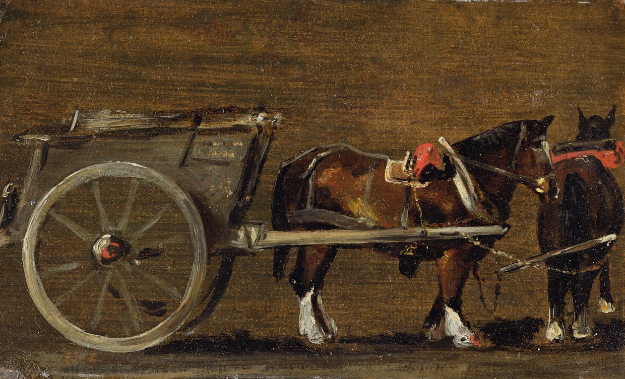 A Farm Cart with two Horses in Harness: A Study for the Cart in 