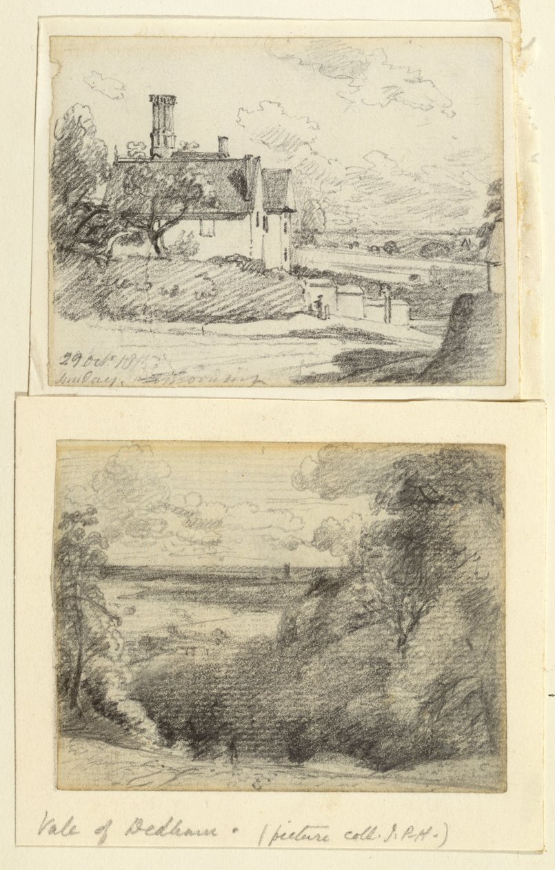 A Manor House, 1815, og Dedham fra nær Gun Hill, Langham, ca. 1815 af John Constable