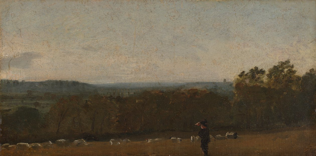 En hyrde i et landskab ser på tværs af Dedham Vale mod Langham af John Constable