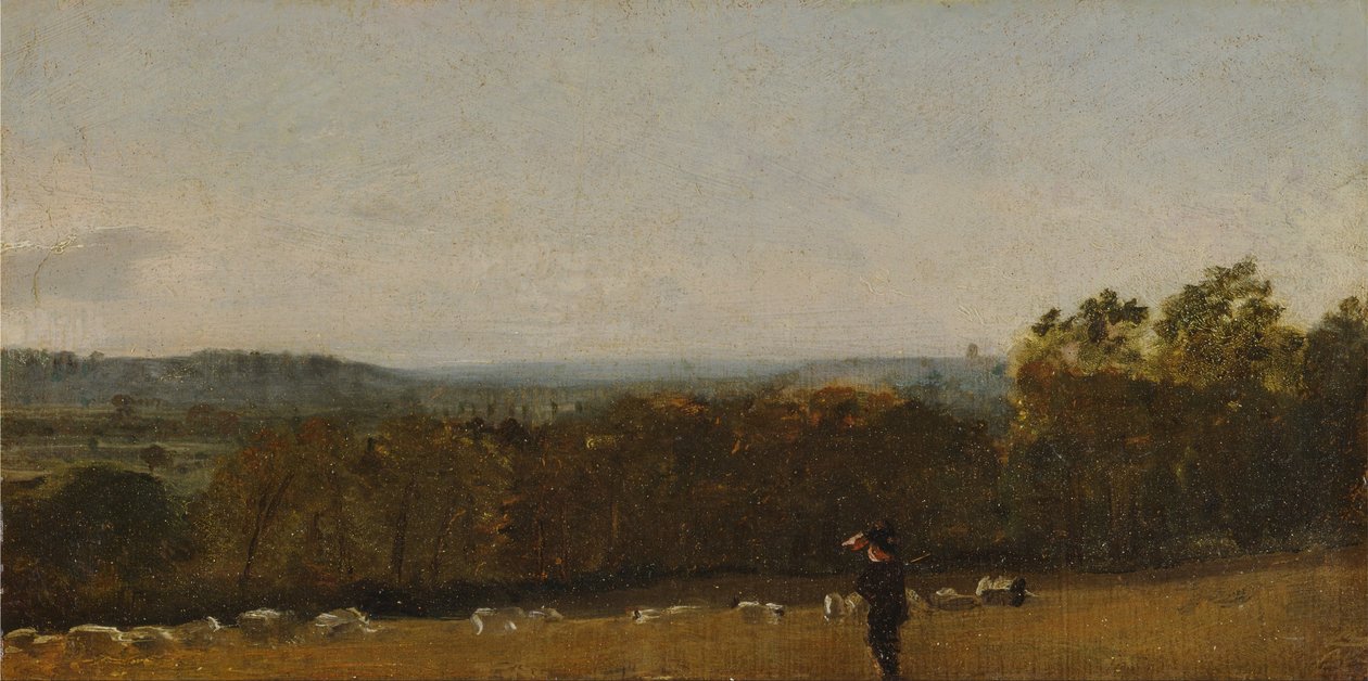 En hyrde i et landskab med udsigt over Dedham Vale mod Langham af John Constable