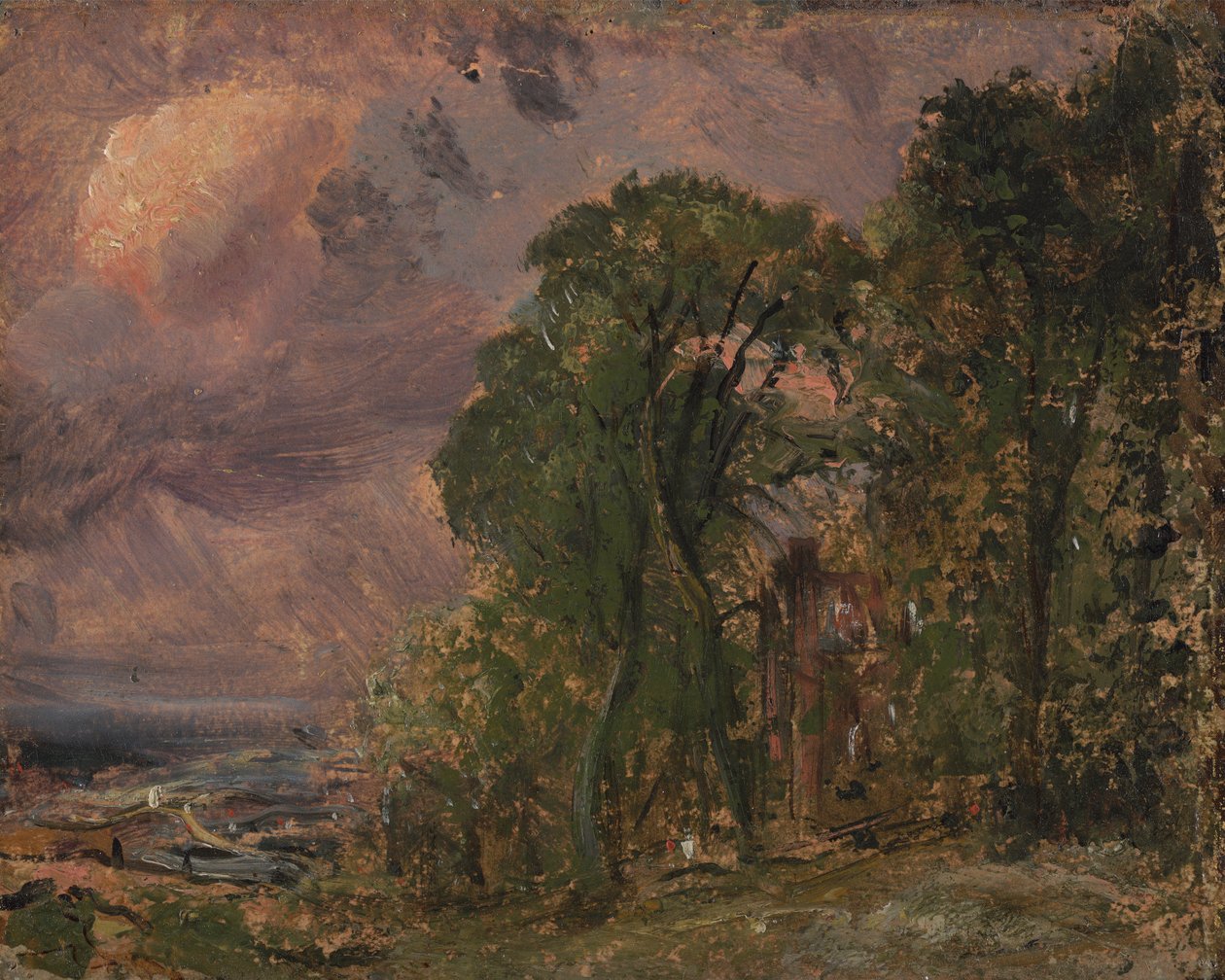 En udsigt ved Hampstead med stormfuldt vejr af John Constable