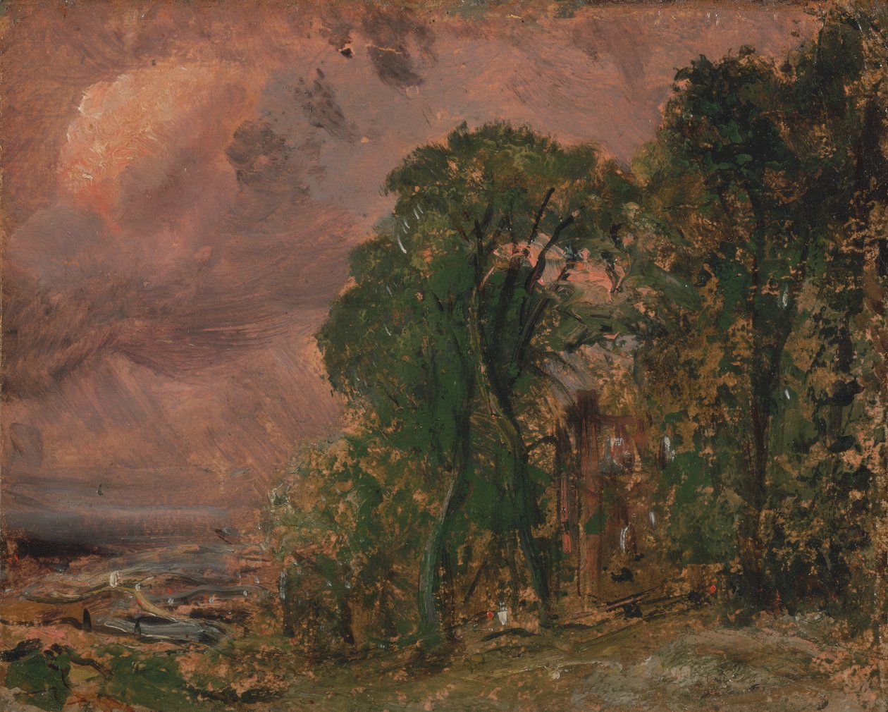 En udsigt ved Hampstead med stormfuldt vejr, ca. 1830. af John Constable