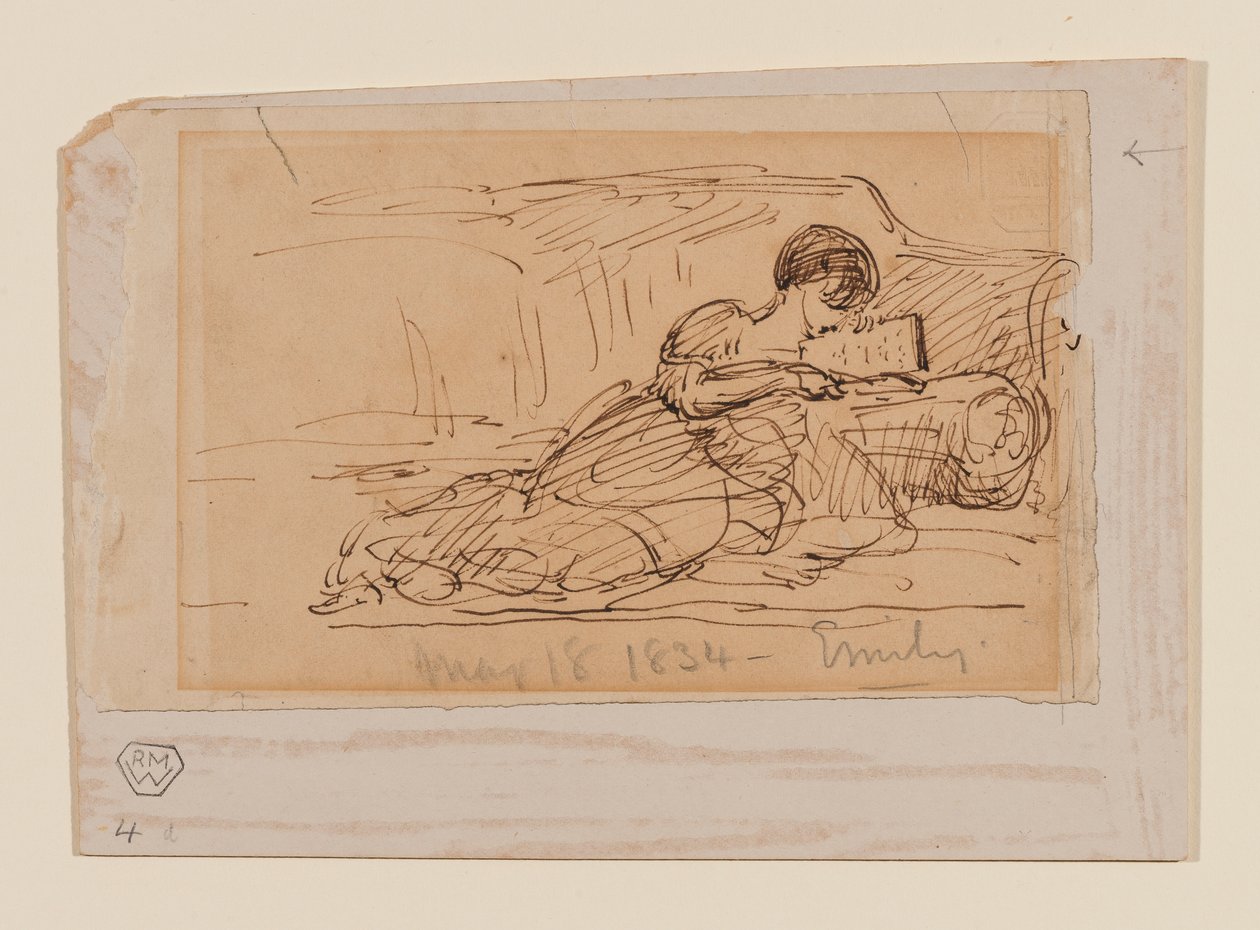 Kunstnerens datter, Emily, liggende på en sofa og læste, 18. maj 1834 af John Constable