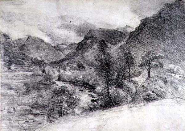 Borrowdale, Morning, ca. 1806 (blyantstegning på papir) af John Constable