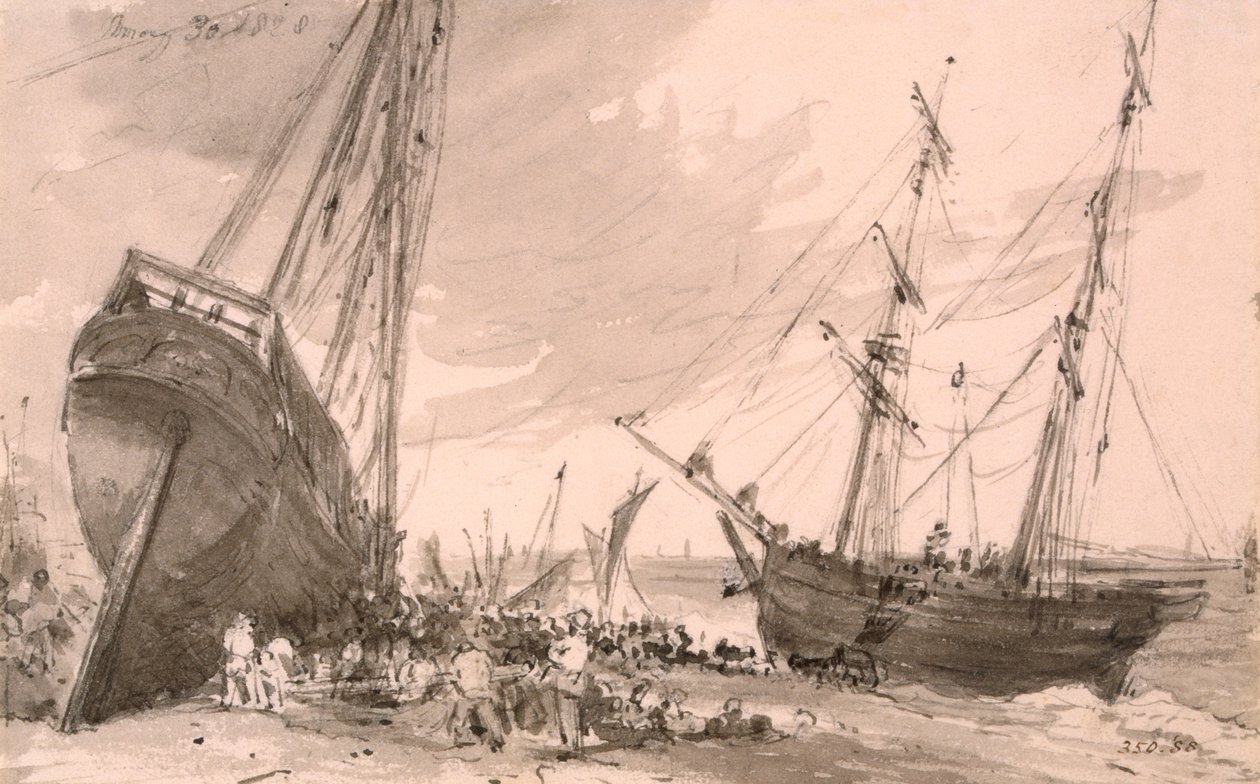 Brighton kystscene med to skibe i forgrunden, 30. maj 1828 af John Constable
