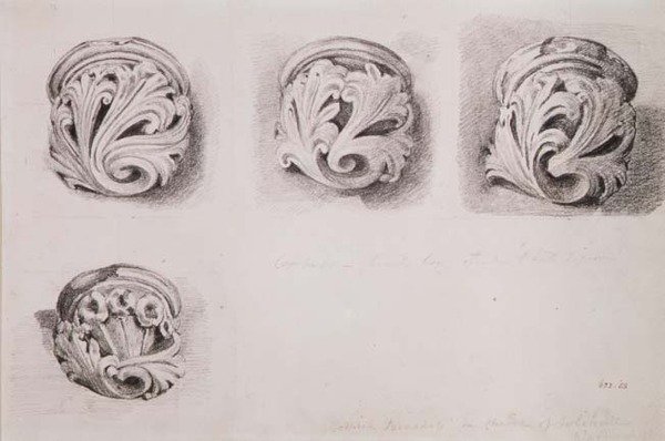 Corbels i Solihull Church, Warwickshire (tegning) af John Constable