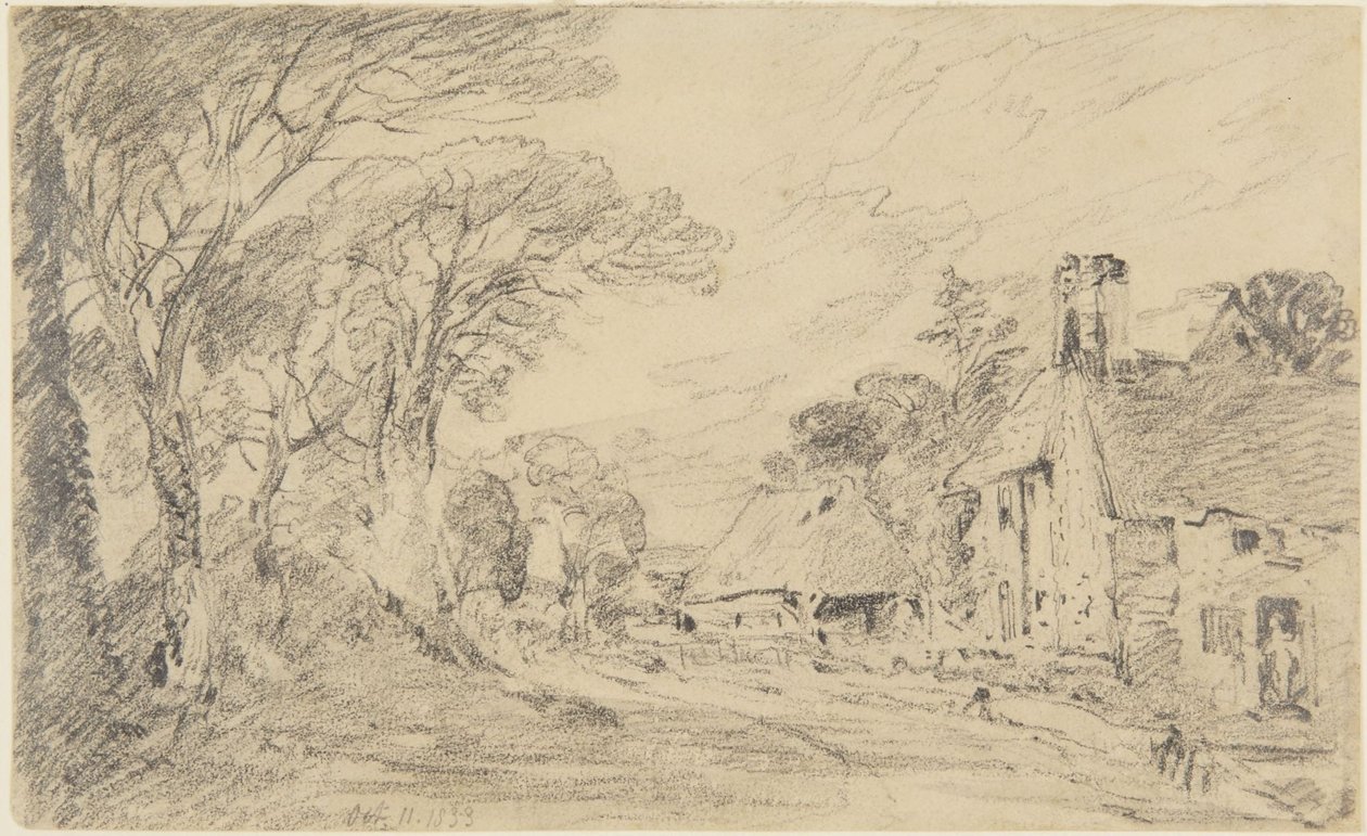 Hytte og træer af John Constable