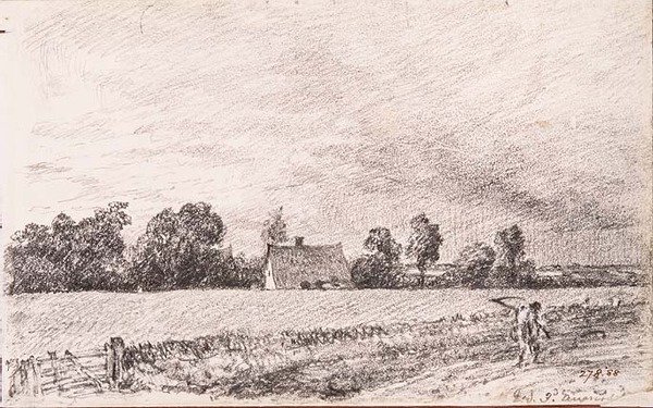 Sommerhuse og vej, Østre Bergholt, blyant af John Constable