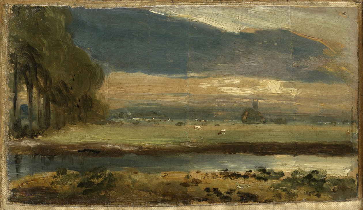Dedham Church fra Flatford, ca. 1810 af John Constable