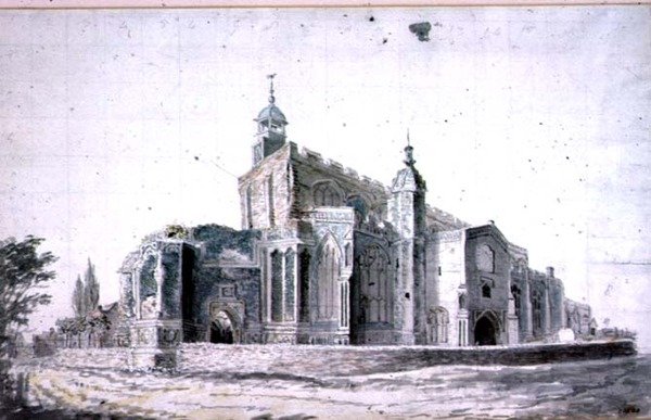 East Bergholt Kirke: det ydre fra sydvest (tegning) af John Constable