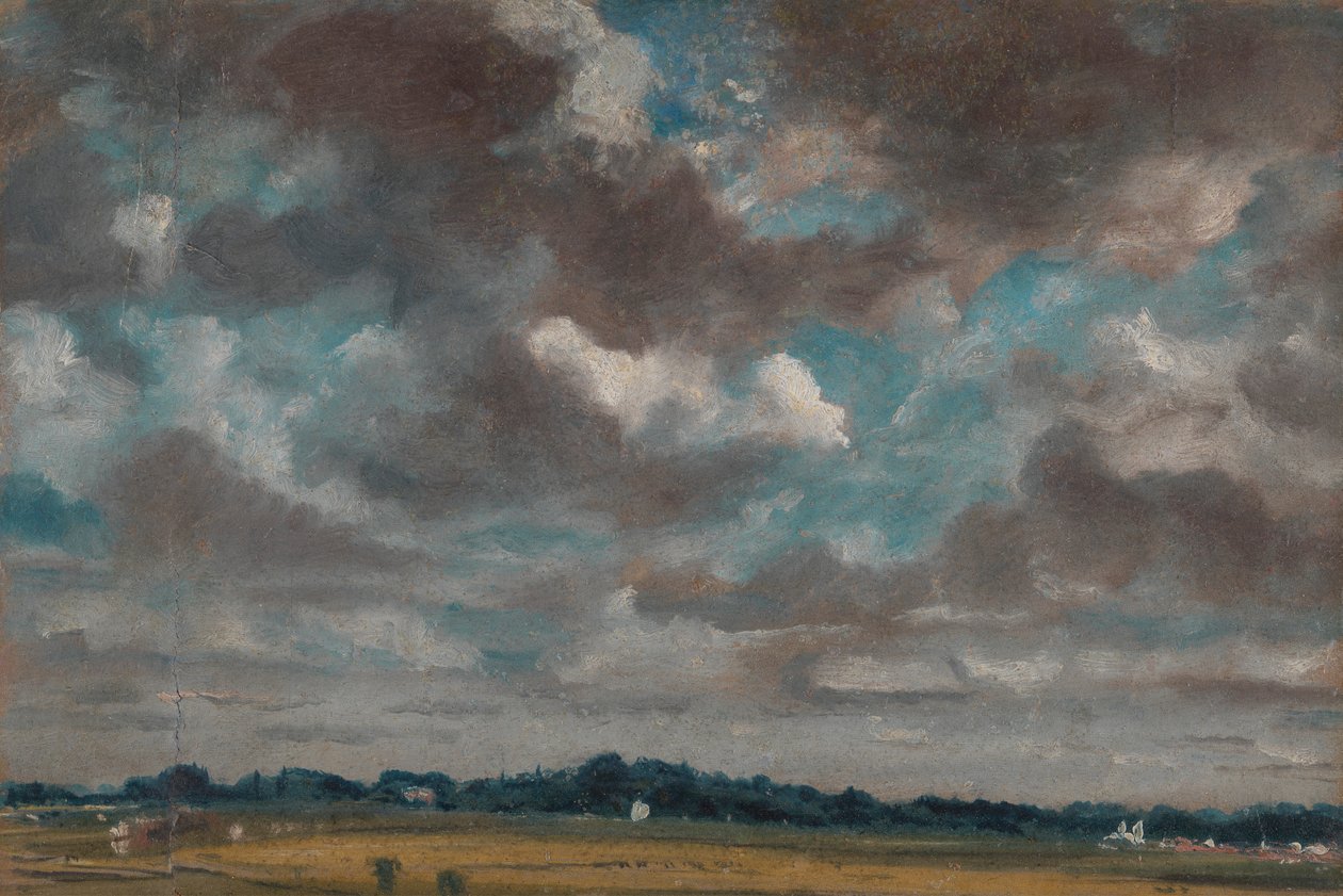 Omfattende landskab med grå skyer af John Constable
