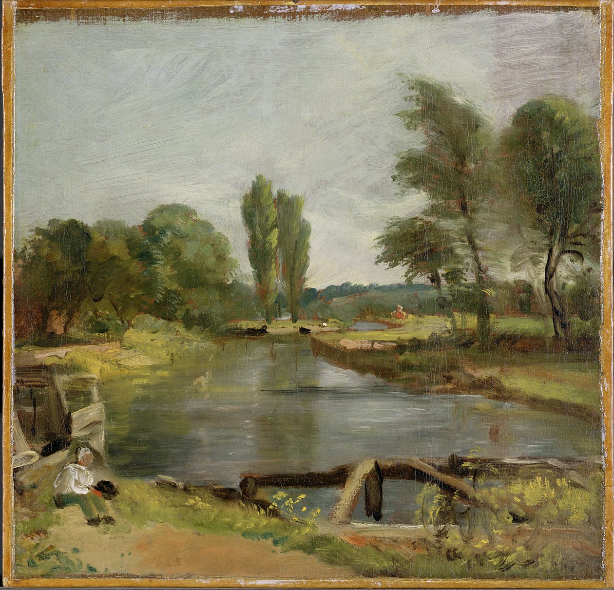 Flatford Lock, 1810-11 (olie på papir på lærred) af John Constable