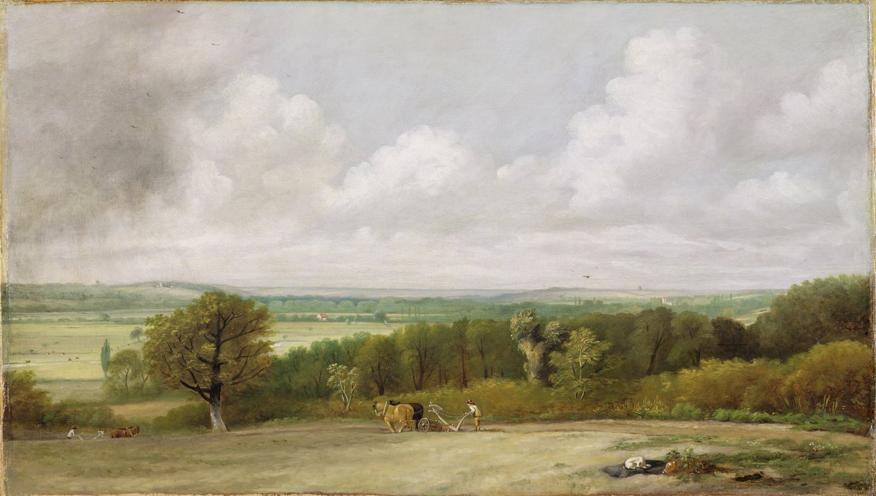 Landskab: Pløjningsscene i Suffolk (A Summerland) ca. 1824 (olie på lærred) af John Constable