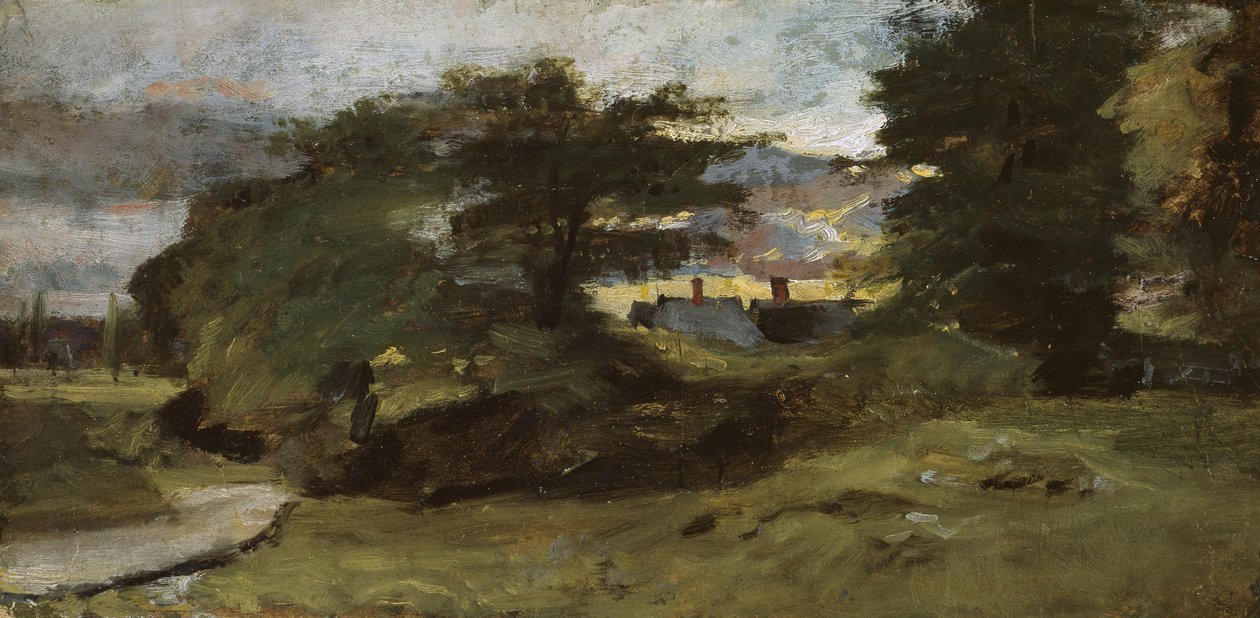 Landskab med hytter, 1809-10 af John Constable