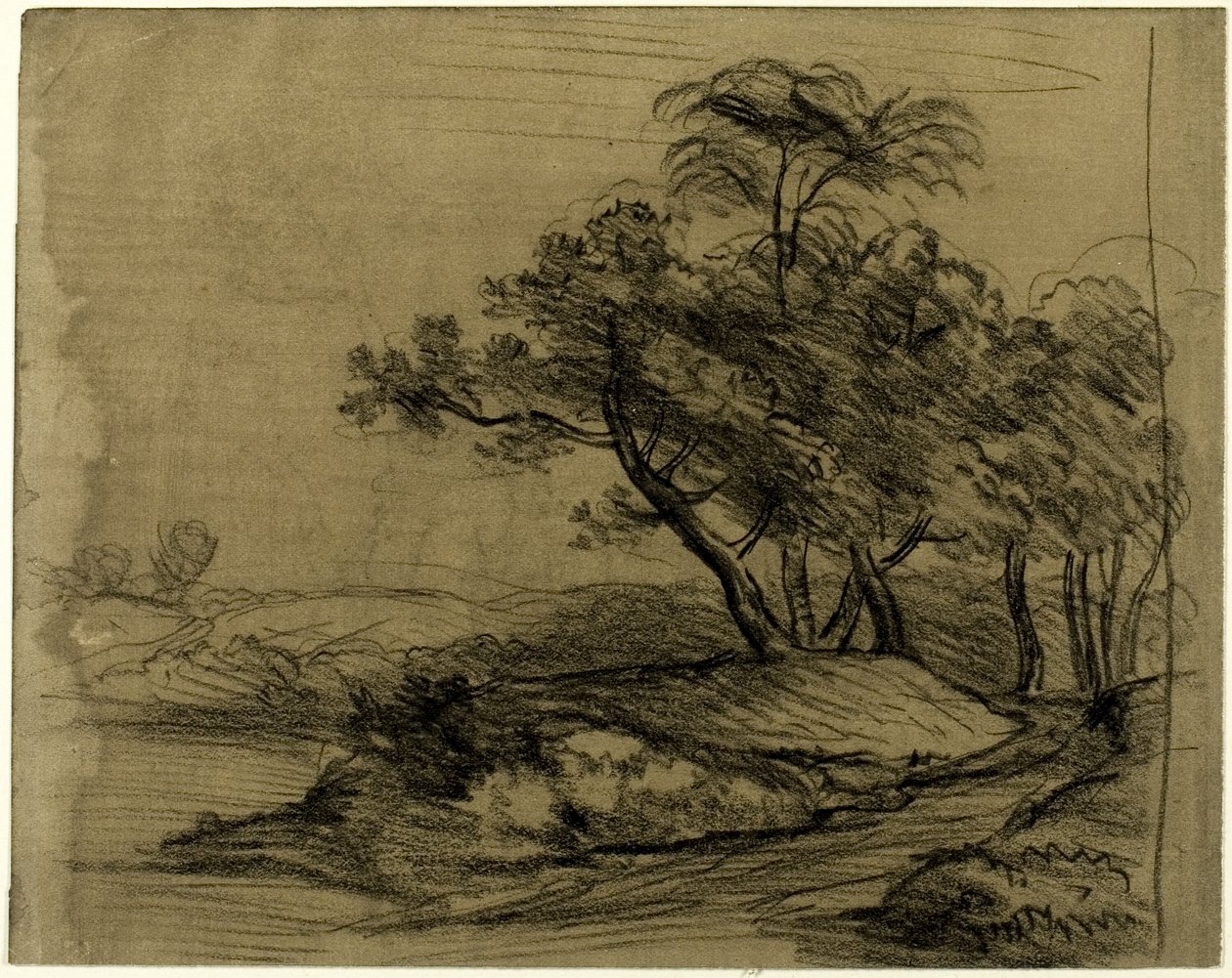 Flodbred med træer (recto); Kvægflok under træer, med indlagt skitse af landskab (verso) af John Constable