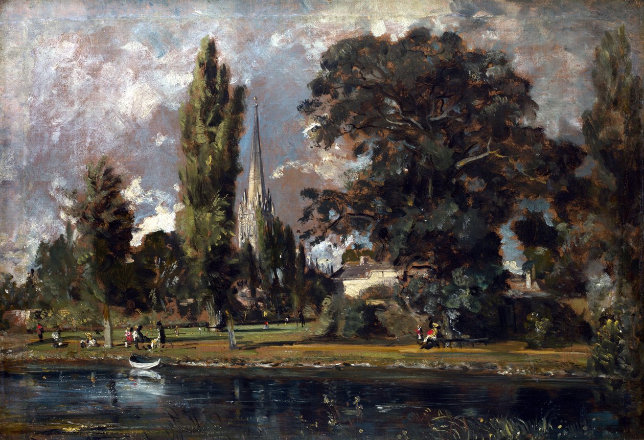 Salisbury Cathedral og Leadenhall fra floden Avon af John Constable