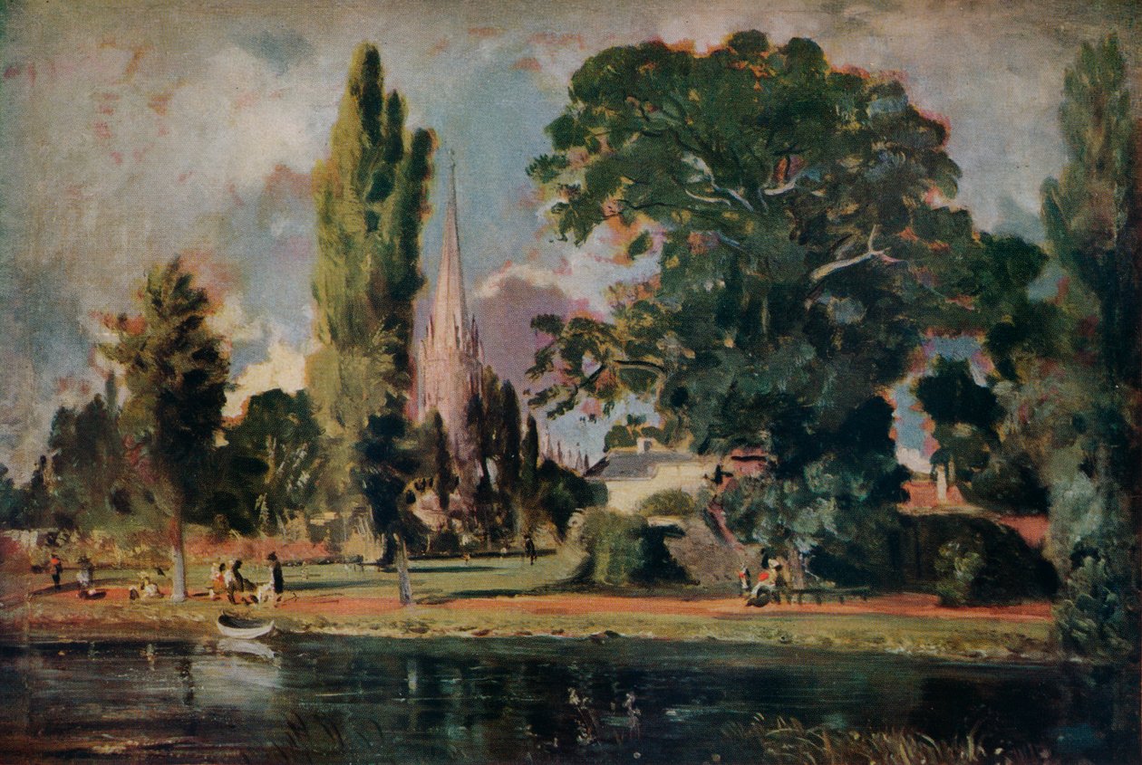 Salisbury Cathedral og Leadenhall fra floden Avon, 1820 af John Constable