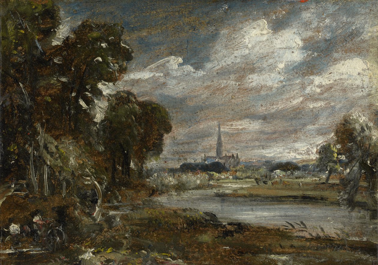 Salisbury Cathedral fra floden Nadder, ca. 1829 af John Constable