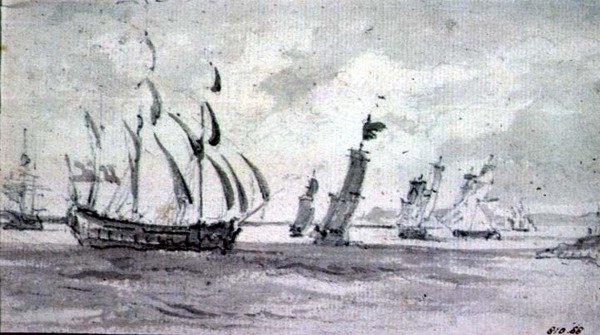 Shipping in a Breeze in the Thames or Medway (grafit på papir) af John Constable